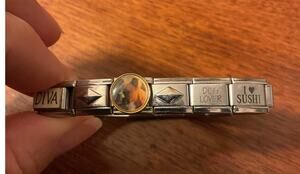 VINTAGE Italian Charm Bracelet 16 Links Cat Dog Peace Diva Y2K